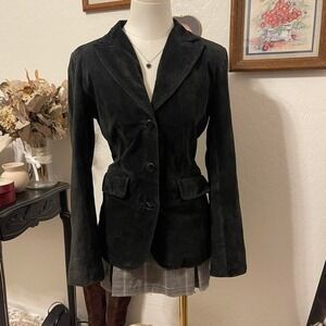 Vintage Y2K Classic Black Genuine Suede Leather Blazer